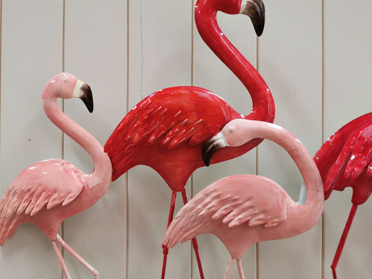 Modern flamingo metal wall décor for living room or hallway