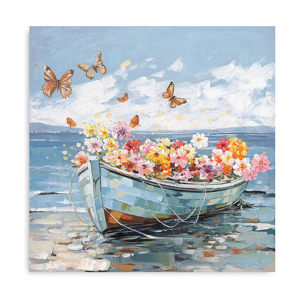 Boat with Flower and Butterflies Canvas Print