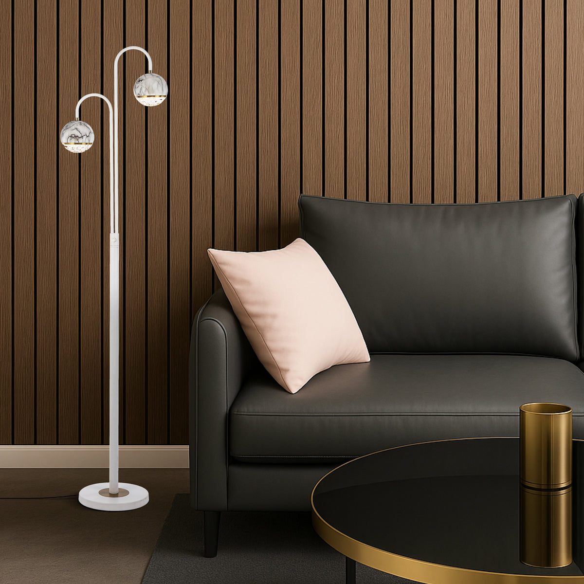 TFS 2 LIGHTS FLOOR LAMP 2x6wG9 L:315 W:23 H:1550 WHITE MATT/WHITE MARBLE LOOK