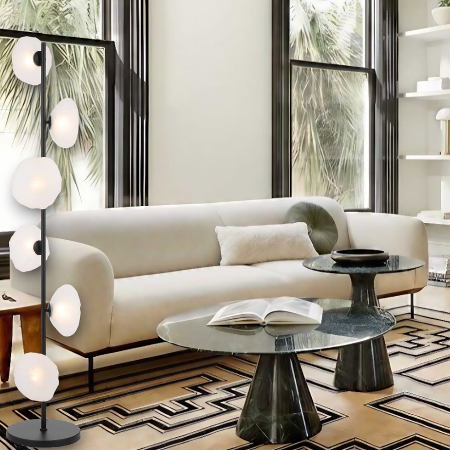 Nancy TFS Floor Lamp 1600mm High in Black and Frost Glass