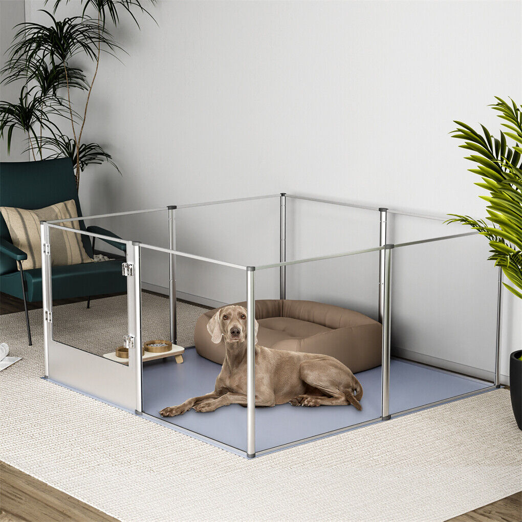 Transparent indoor pet playpen with waterproof floor pad