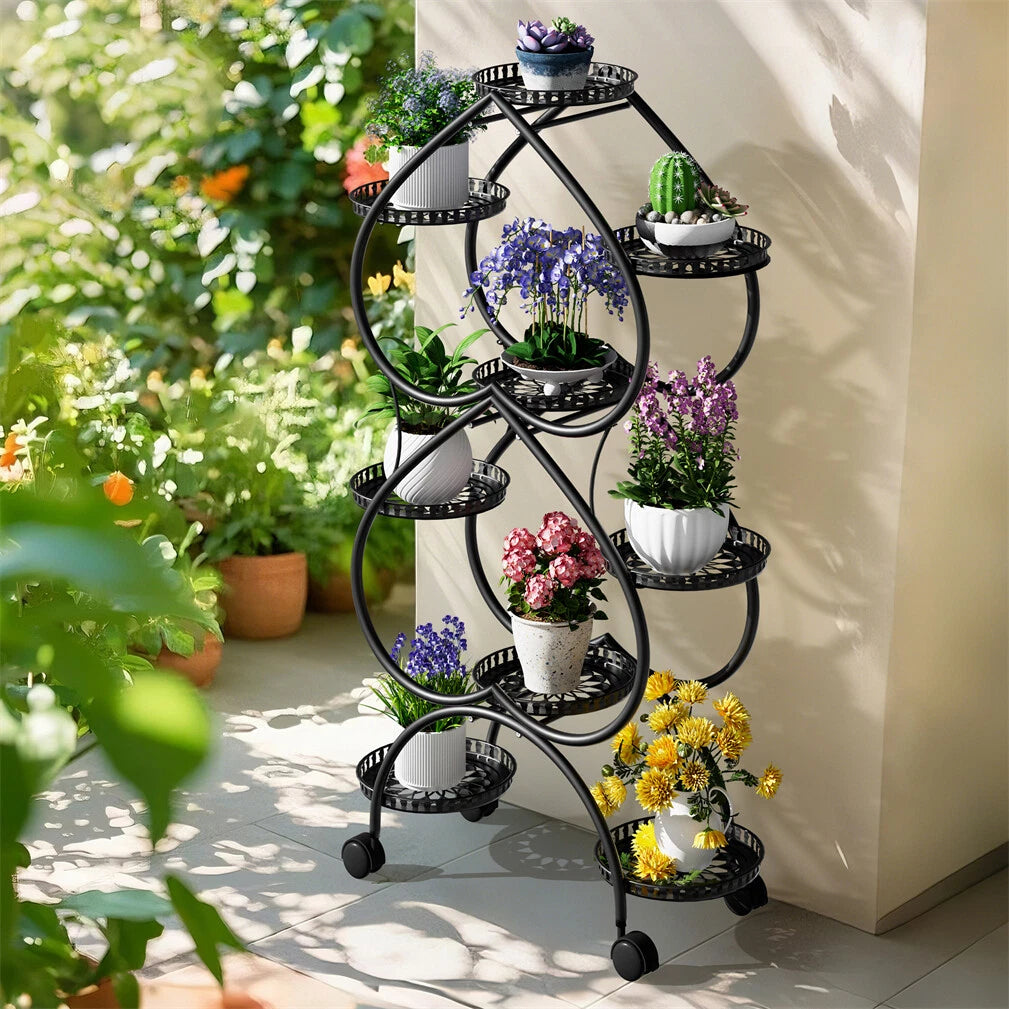 9 Pot XL Vertical Plant Stand with wheels