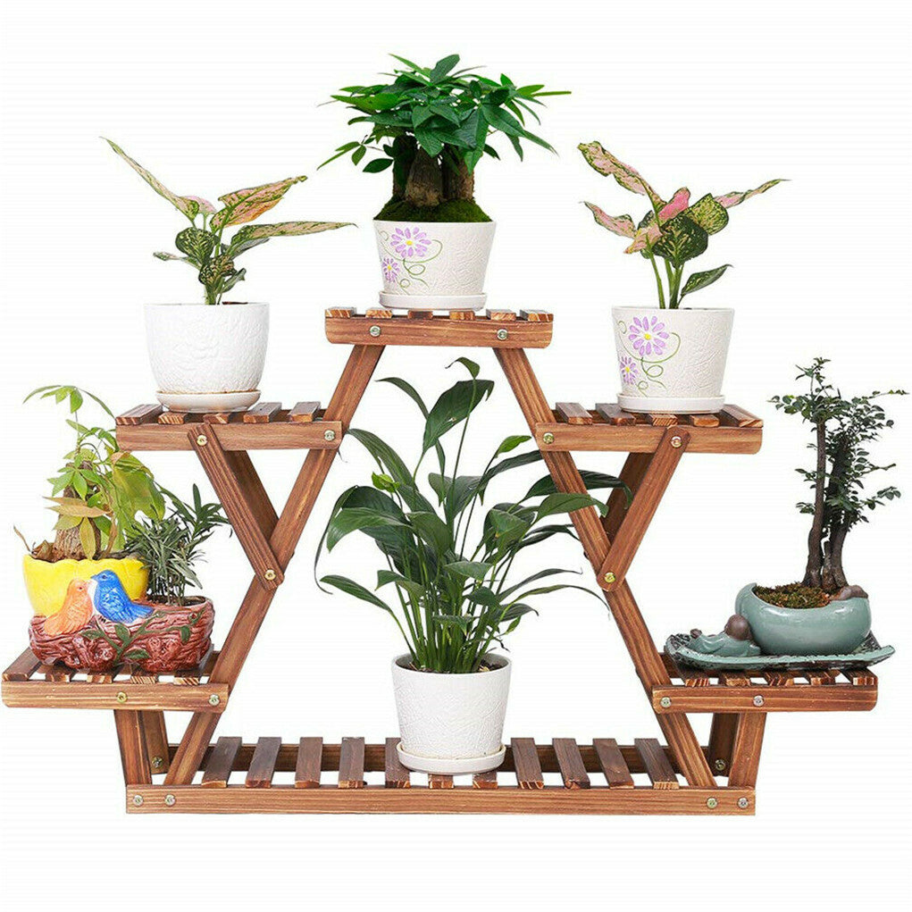 P&P 5 Tier Pot Wooden Plant Stand Shelves Bonsai Display Storage Rack Outdoor Indoor