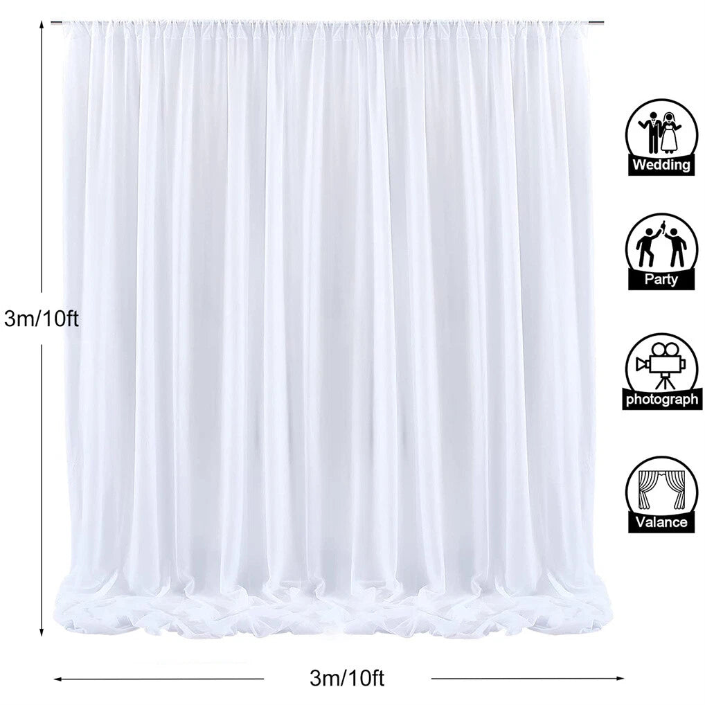 White sheer 3 by 3 metre wedding backdrop drape