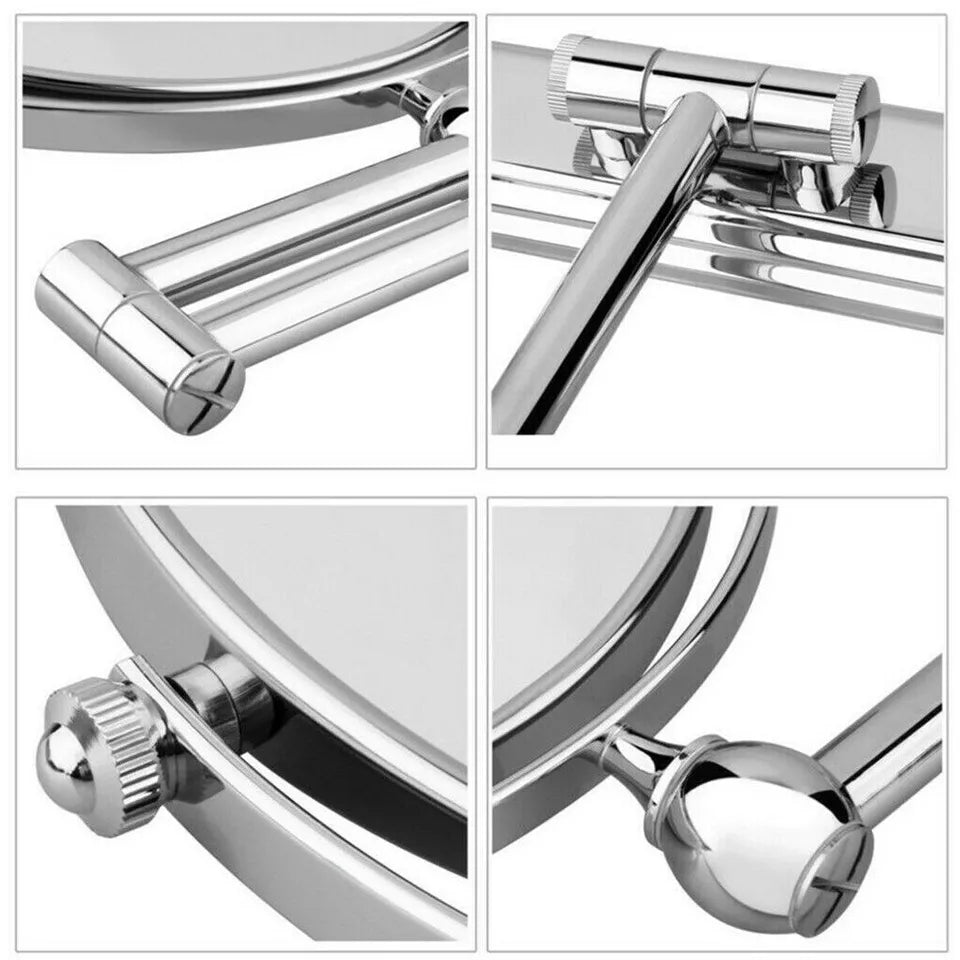 Double sided chrome wall mirror for grooming and makeup