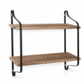 2 Tier Floating Wall Shelf Rustic Wood with Black Metal Brackets