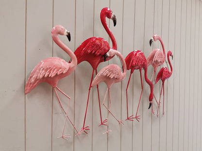 Tropical flamingo wall art with textured metal detailing