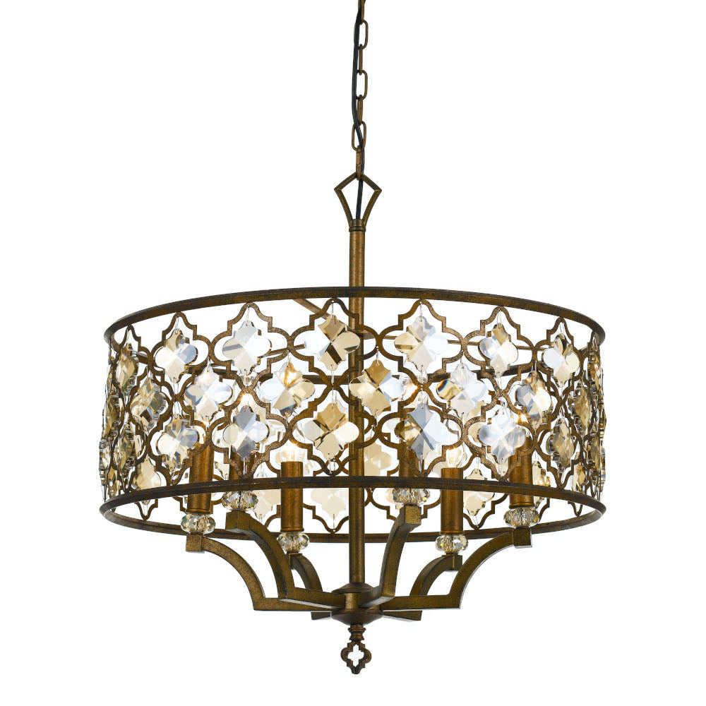 TFS ROUND 6LT PENDANT 6x25wE14max D:610 H:610 MOCHA FRAME / AMBER CRYSTALS