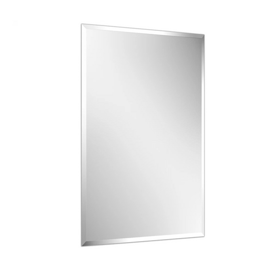 Frameless silver rectangular wall mirror with beveled edge glass