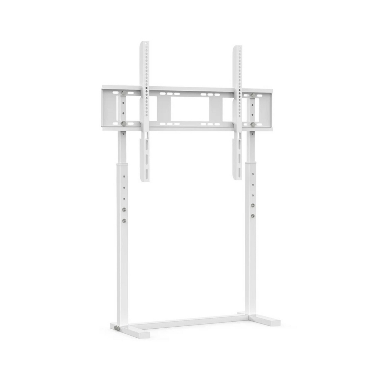 White adjustable freestanding TV stand for 32â€“100 inch screens