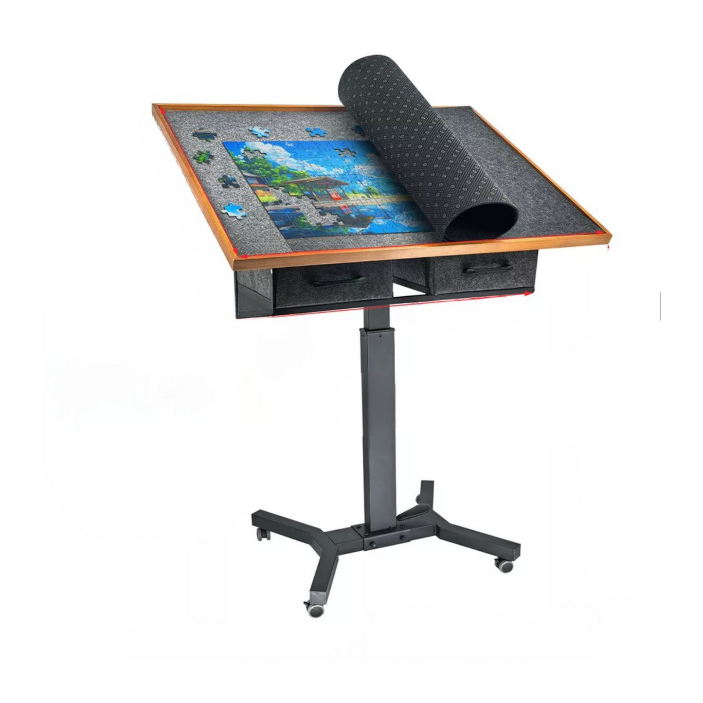 P&P Adjustable Wooden Jigsaw Puzzle Table with Tilt, Drawers and Rolling Wheels