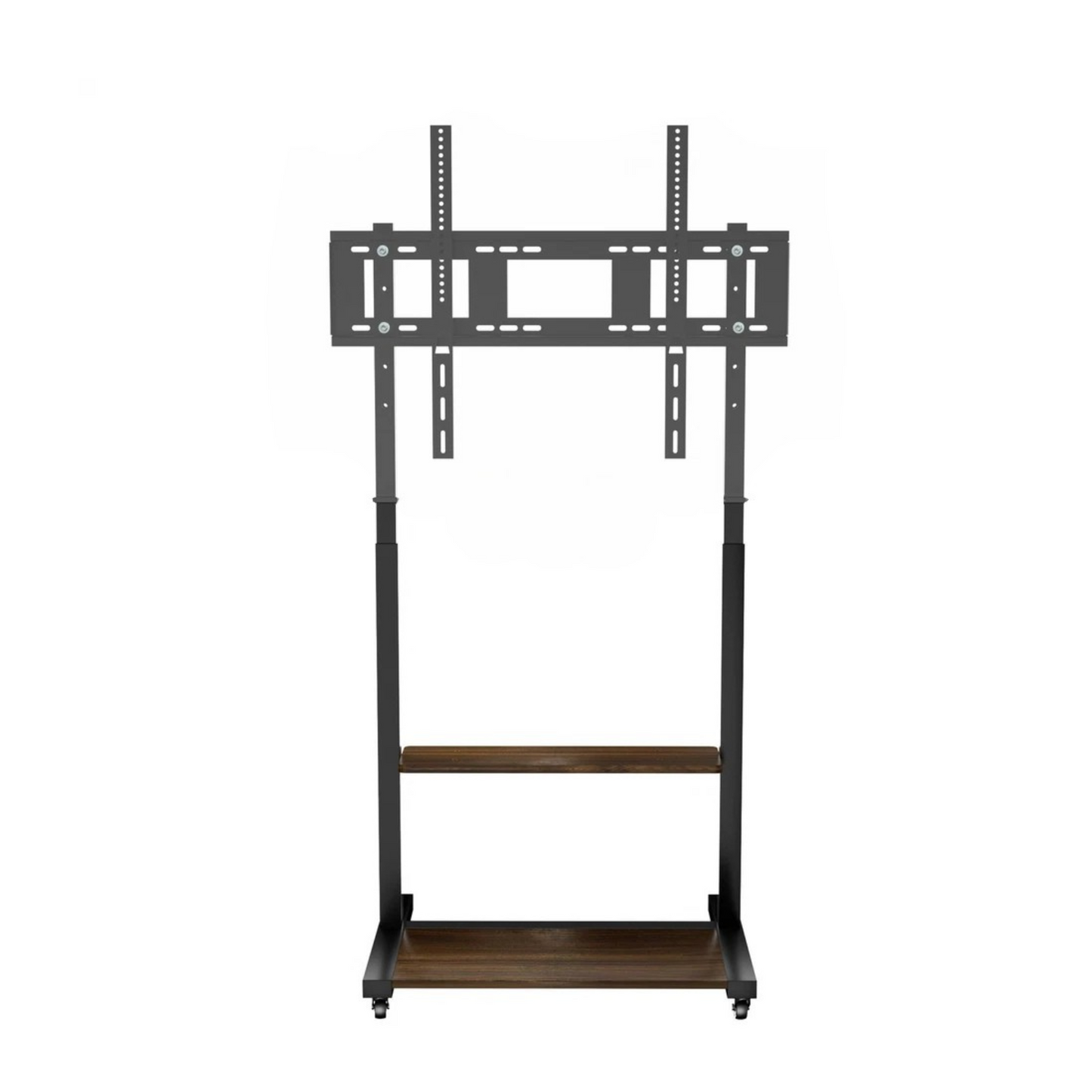 Black industrial heavy duty TV floor stand with wheels