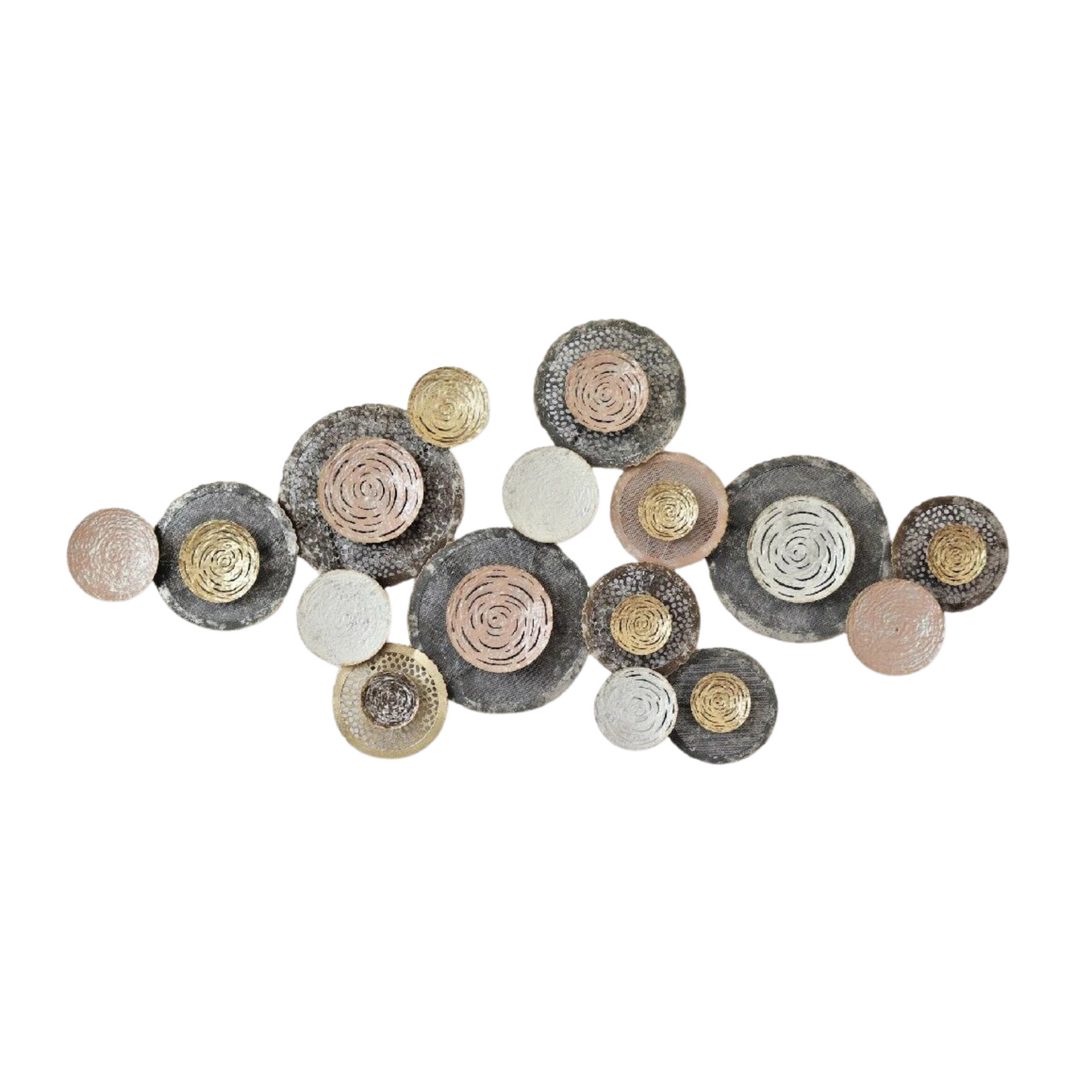 Multi-Tone Abstract Metal Wall Art with Textured Circular Layered Design
