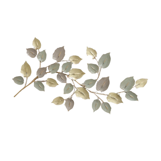 Golden leaf branch metal wall art for modern interiors