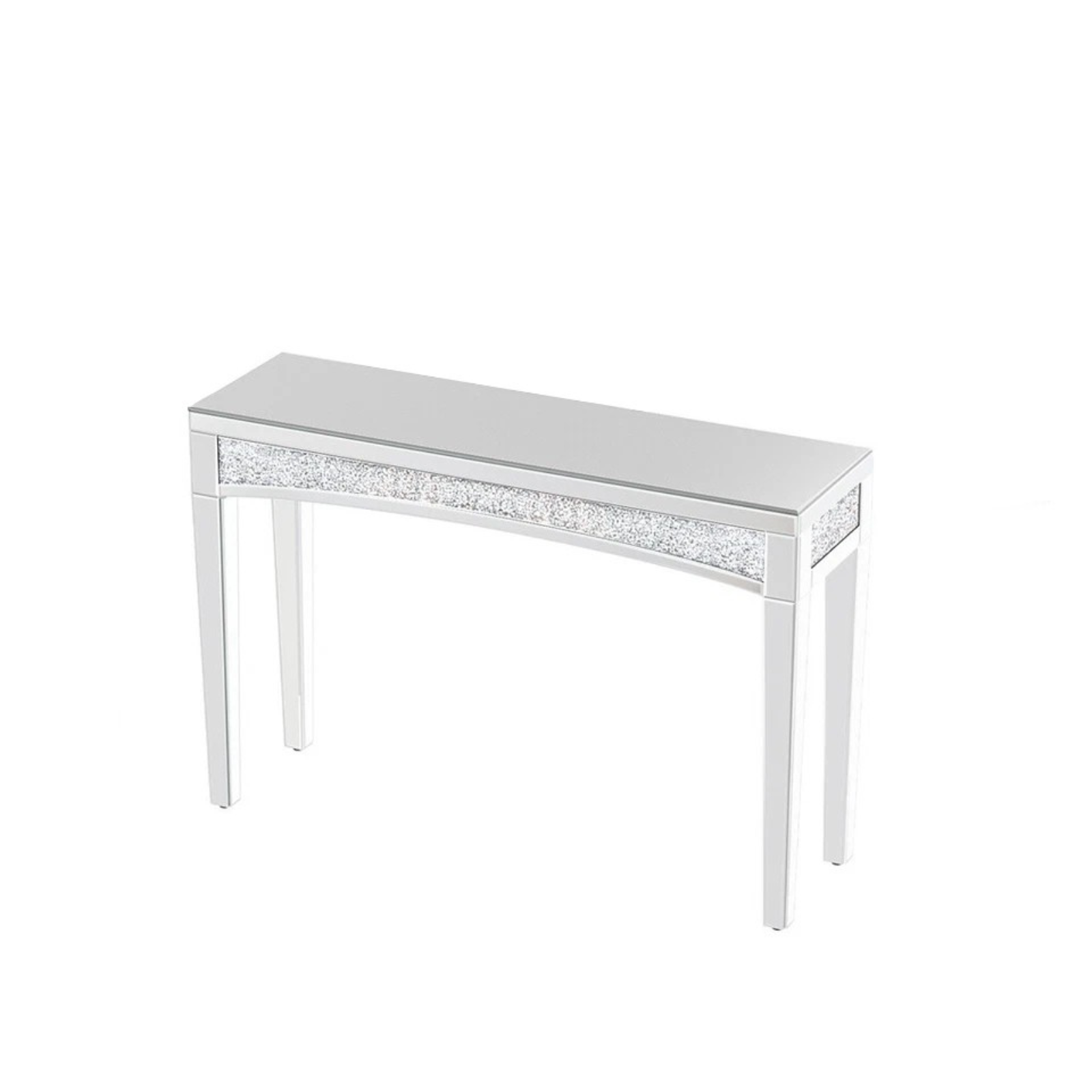 Silver crushed diamond console table with mirror finish