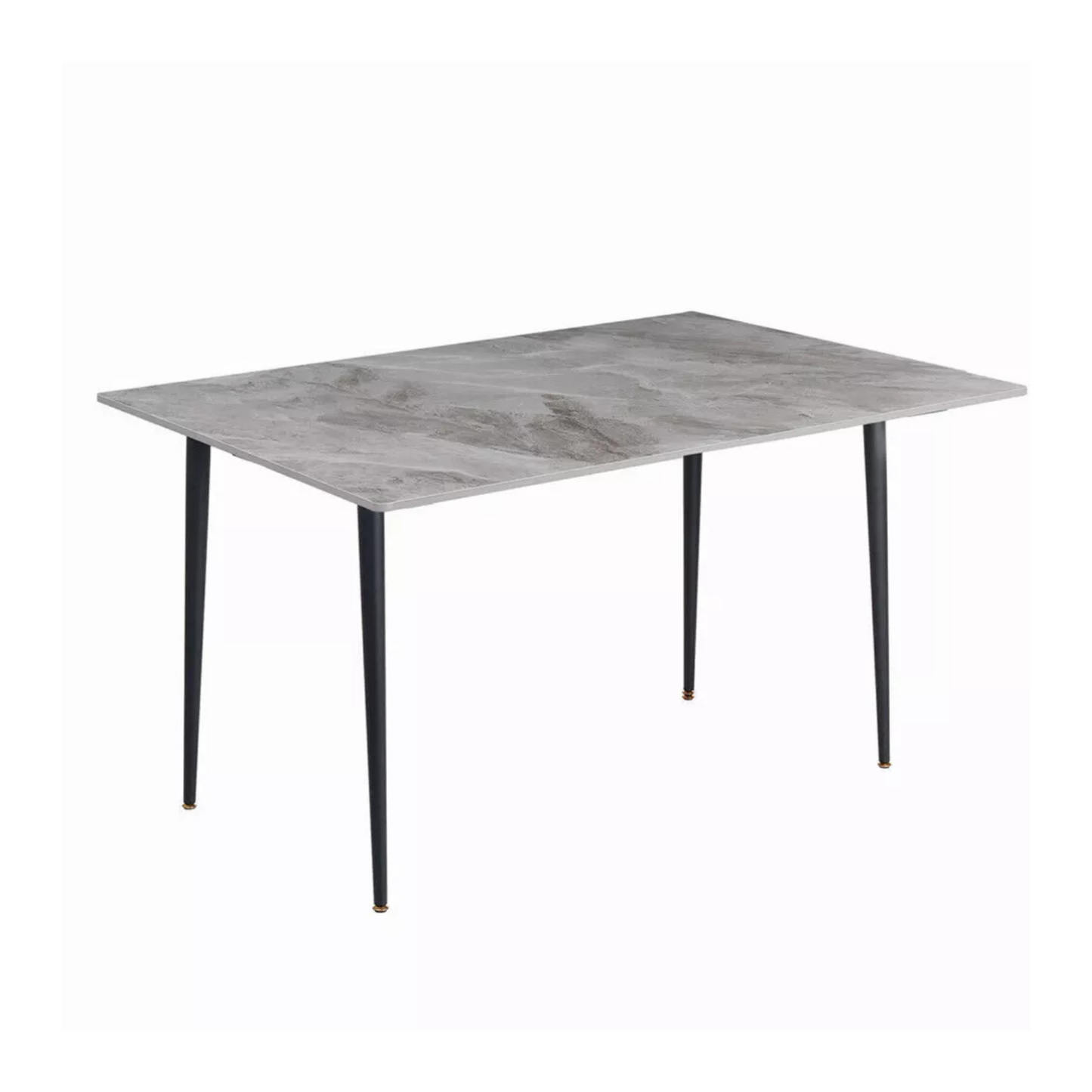 P&P Glossy Gray Rectangular Stone Dining Table With Slim Black Legs