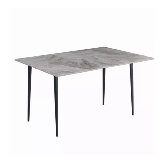 P&P Glossy Gray Rectangular Stone Dining Table With Slim Black Legs