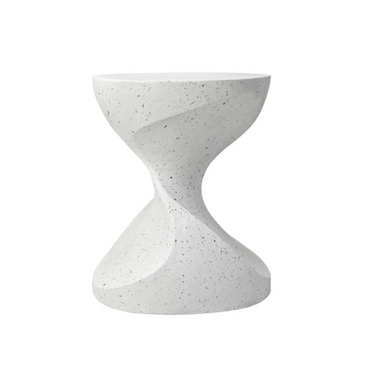 White concrete hourglass side table for indoor and outdoor use