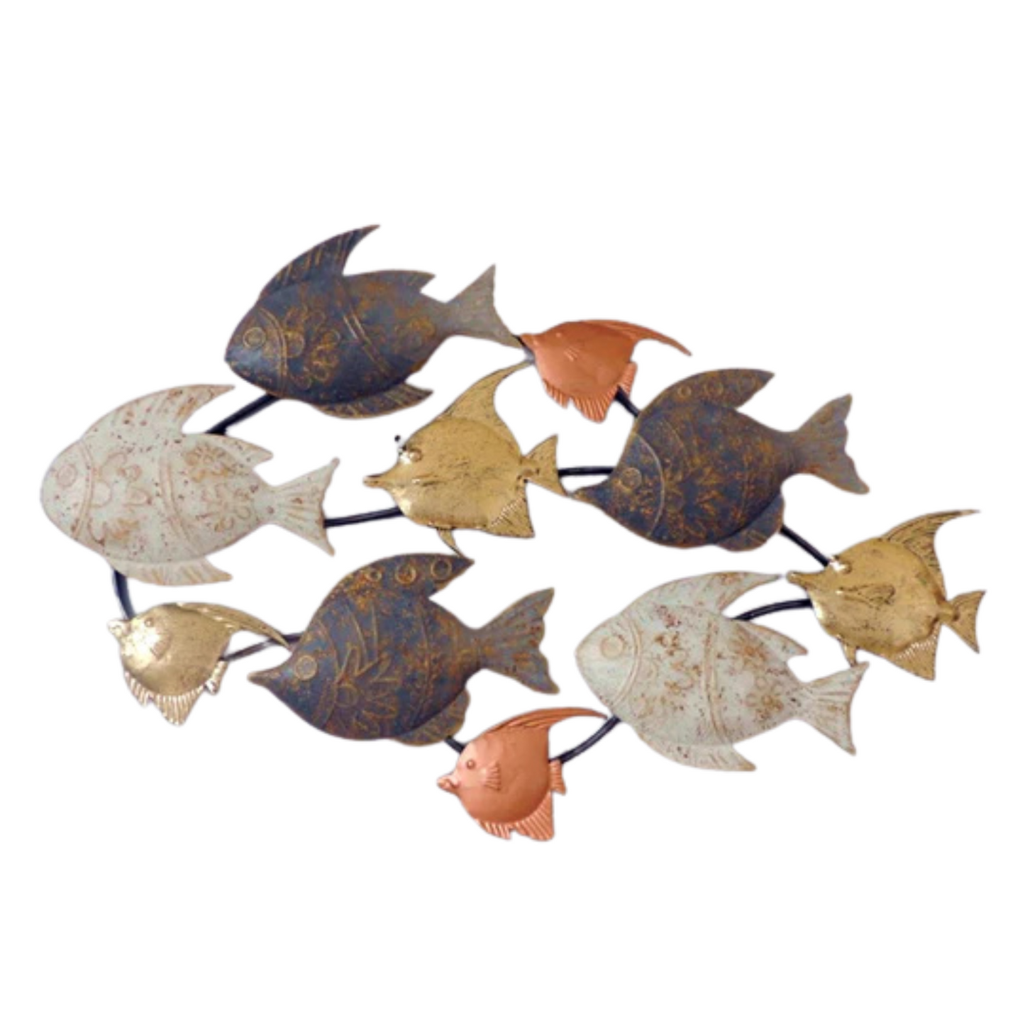 Silver school of fish metal wall décor with coastal design