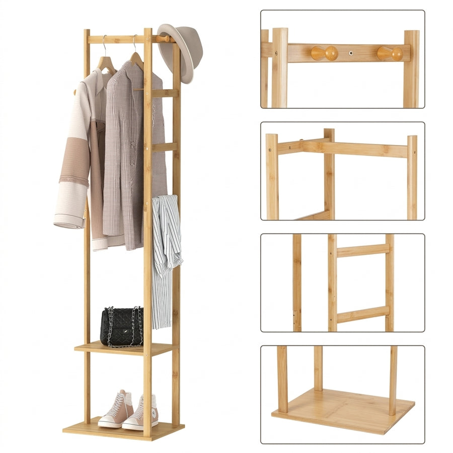 Bamboo Coat Rack with Shoe Shelf, 3-in-1 Freestanding Hat Stand
