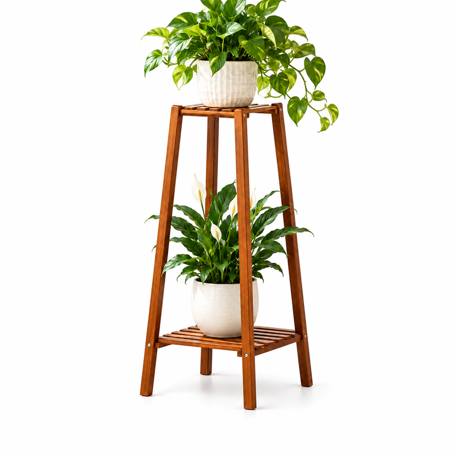 Bamboo Plant Stand 76cm - 2-Tier Flower Shelf for Small Spaces