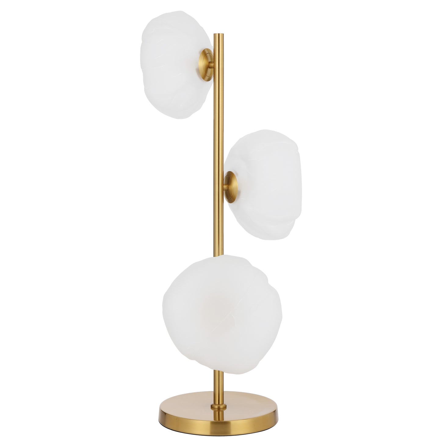 Chamonix three-light table lamp with antique gold frame and frost glass