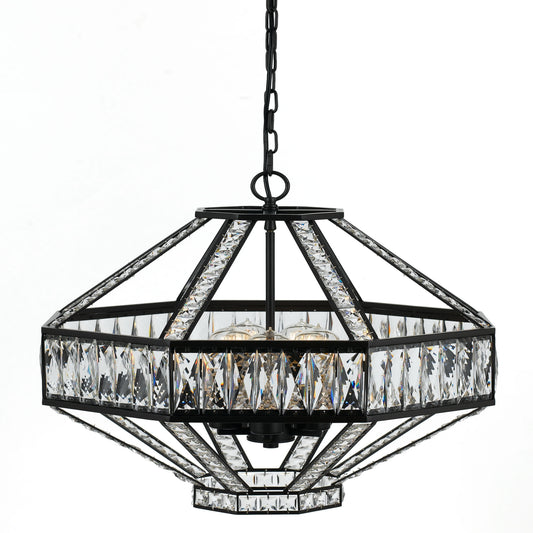 Berlin five-light pendant in oiled bronze with clear crystals