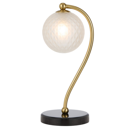 TFS TABLE LAMP 6wG9max KIT L160 W150 H350 BLACK MARBLE/ ANT GOLD/ FROST TEAR PATTERN