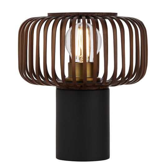 TFS ROUND TABLE LAMP 25wE27max D200 H230 inline swt BLACK / BROWN BAMBOO
