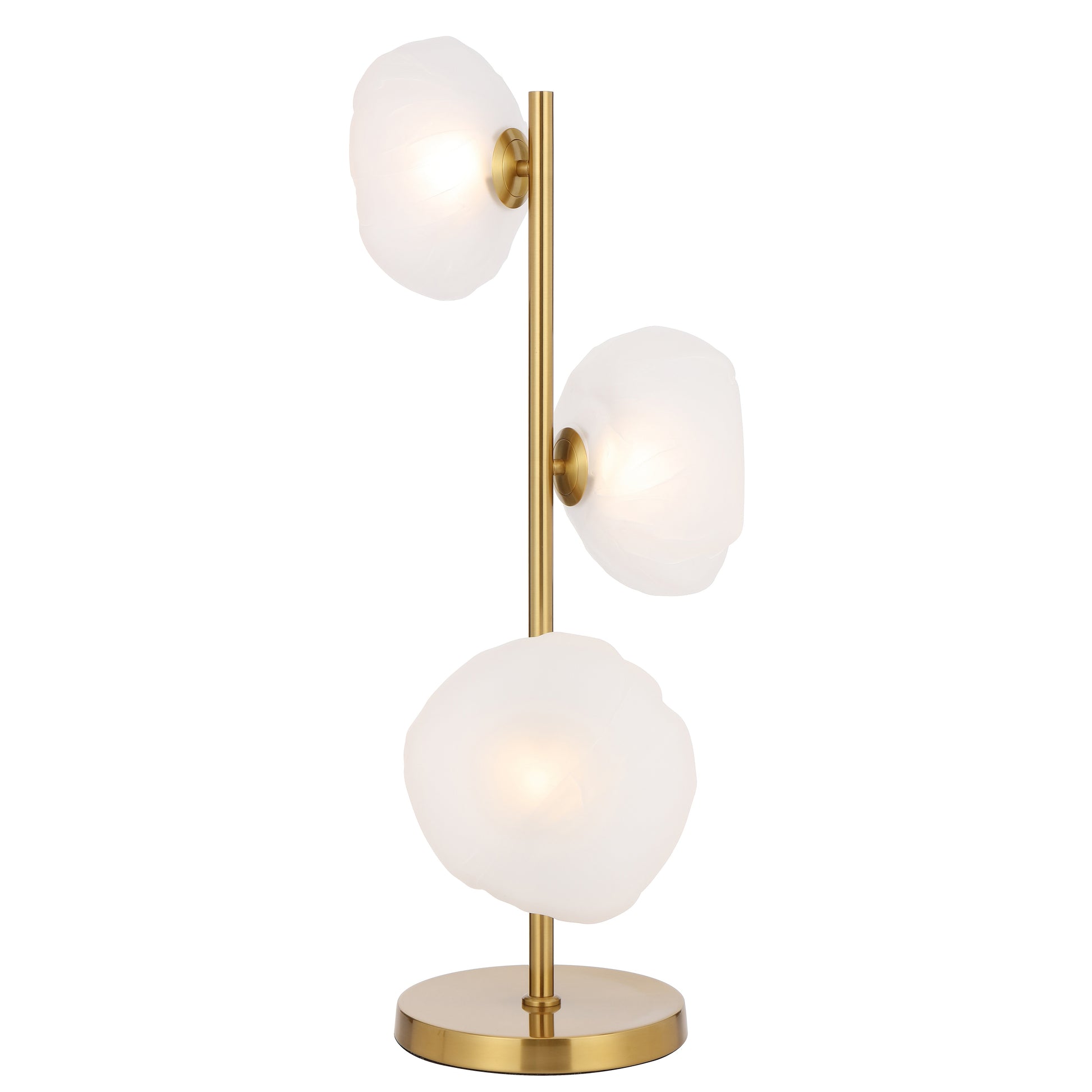 Antique gold table lamp with three frosted glass light shades