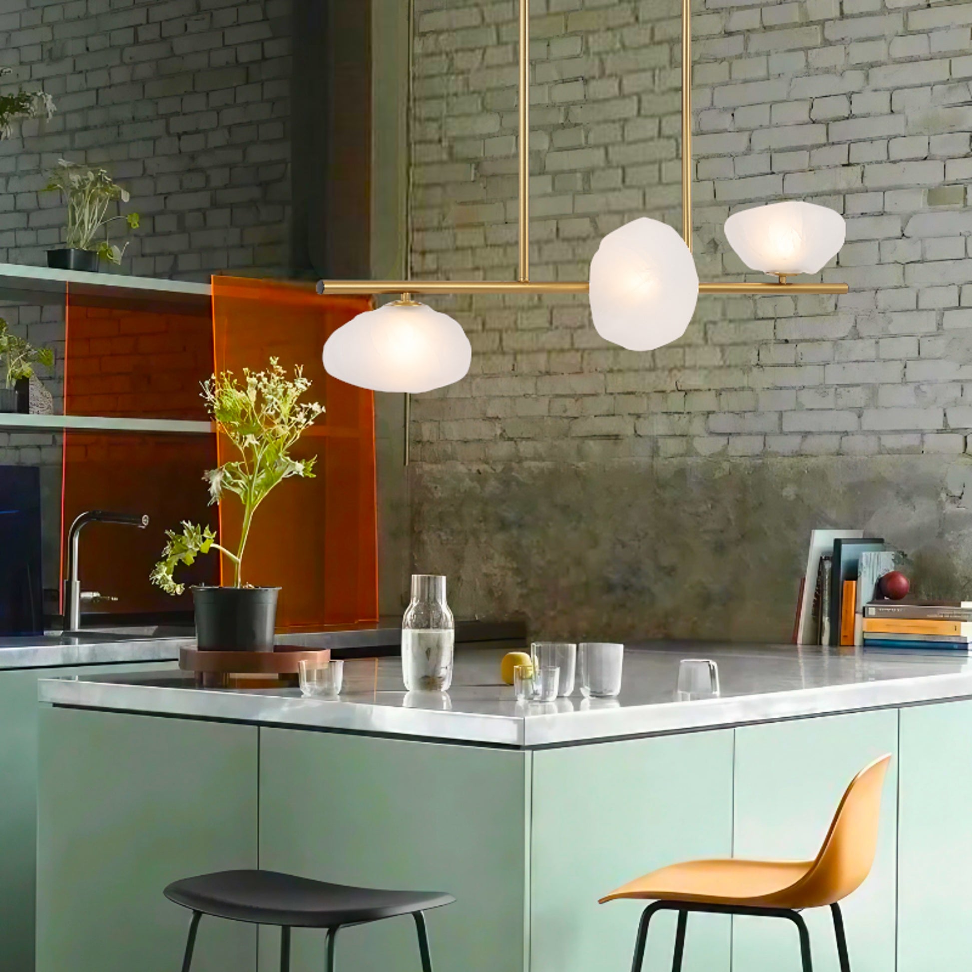 Stylish black vertical pendant light with three smoked glass shades