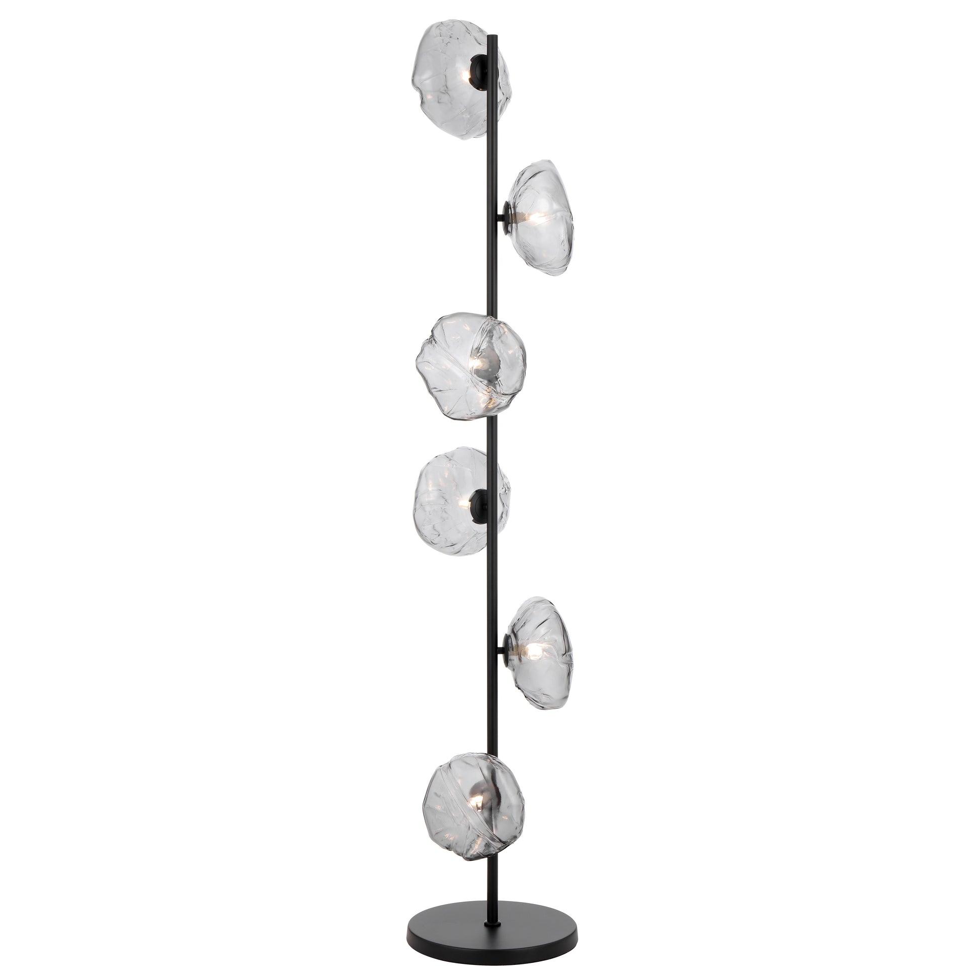 Black Reims floor lamp with six smoked glass shades