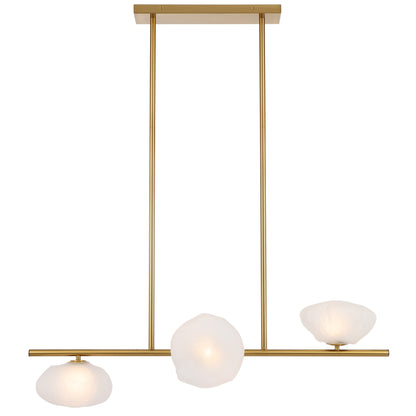 Amiens three-light horizontal pendant with antique gold frame and frost glass
