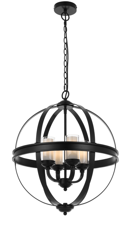 TFS PENDANT 4 x 25wE14 D:520 H:640 C:2M CLR NICKEL MATT/CLEAR&OPAL GLASS