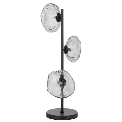 Black table lamp with three lights and elegant smoke glass shades