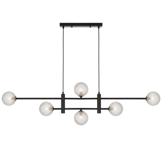 Ferrara TFS 6LT PENDANT 6x6wG9max KIT L1300 W120 H355 CAB2m BLACK / CLEAR PRISM PATTERN
