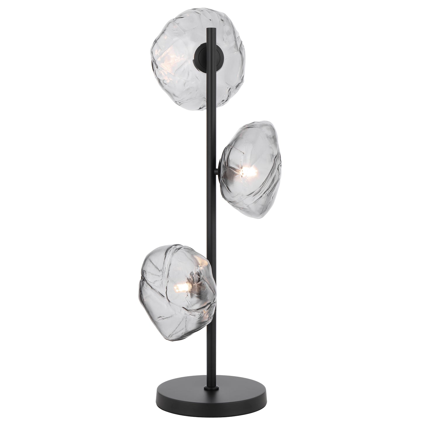 Modern three-light table lamp with black finish and smoked glass