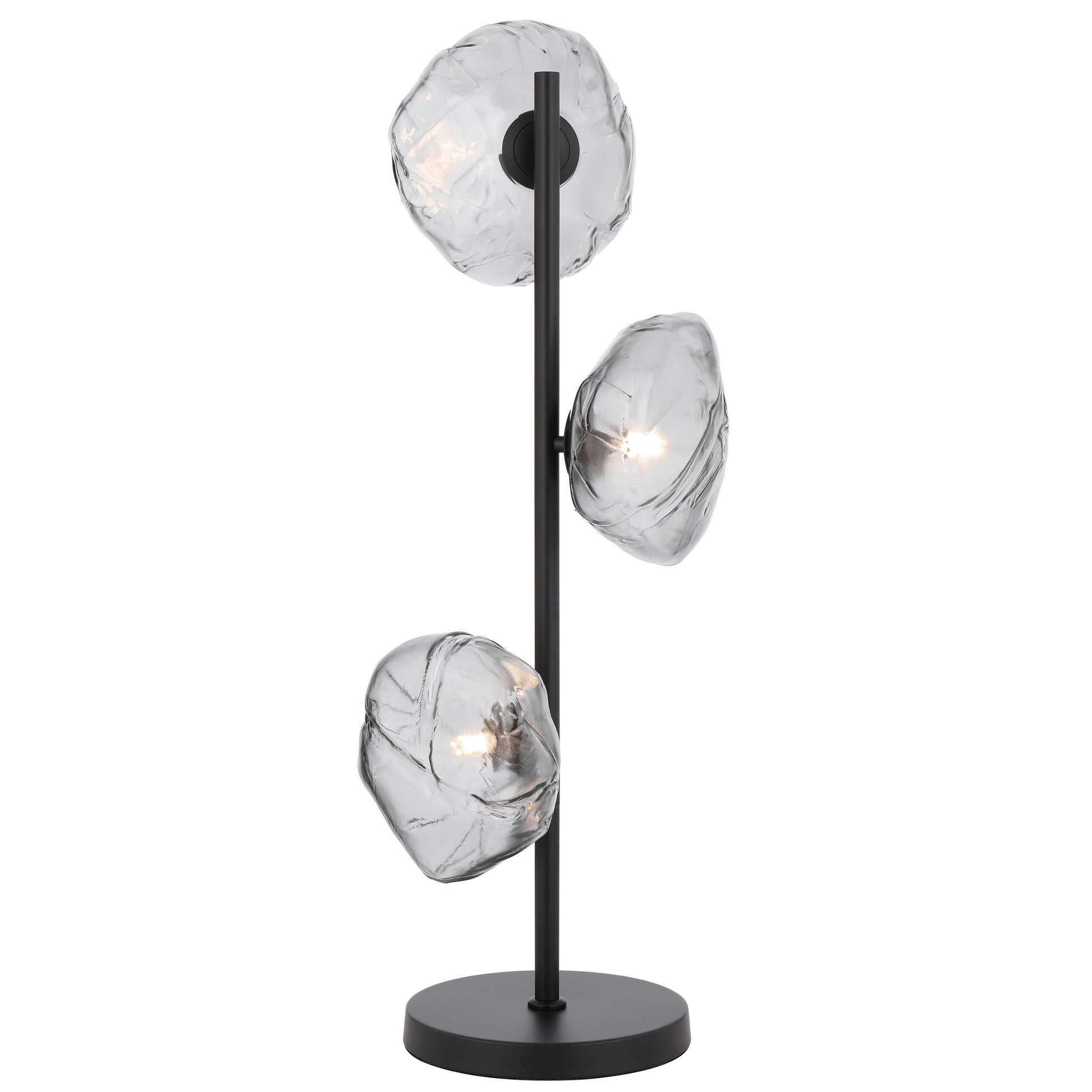 Modern three-light table lamp with black finish and smoked glass