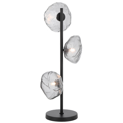 Modern three-light table lamp with black finish and smoked glass