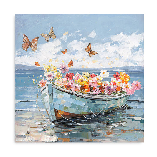 Boat with Flower and Butterflies Canvas Print