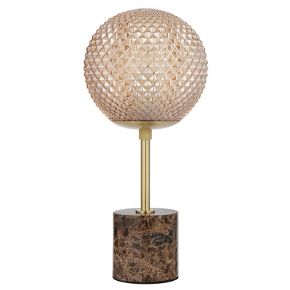 TFS TABLE LAMP 25wE27max D:190 H:415 inline swtch CHOC MARBLE/AMBER GLASS