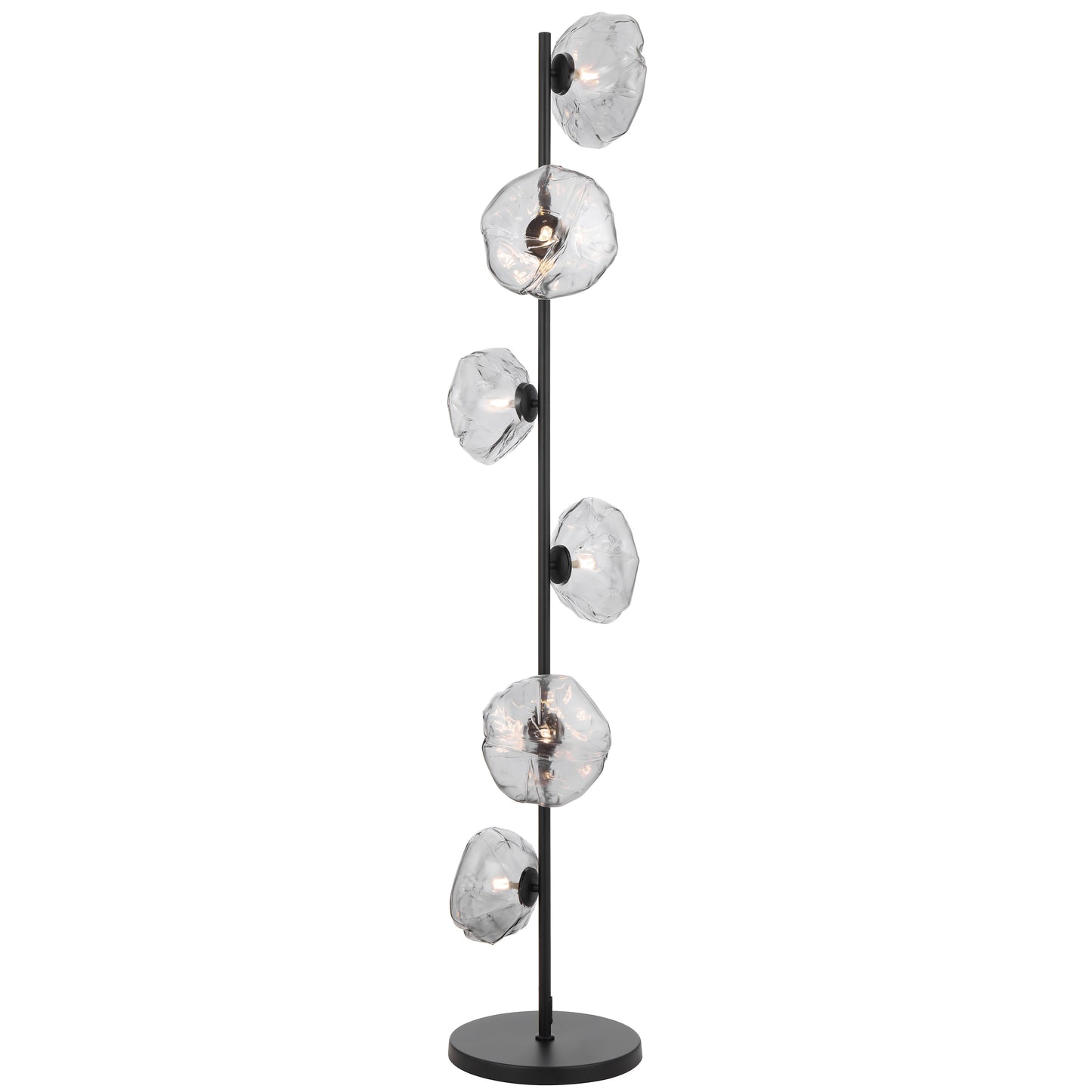 Modern six-light floor lamp with black finish and smoke glass