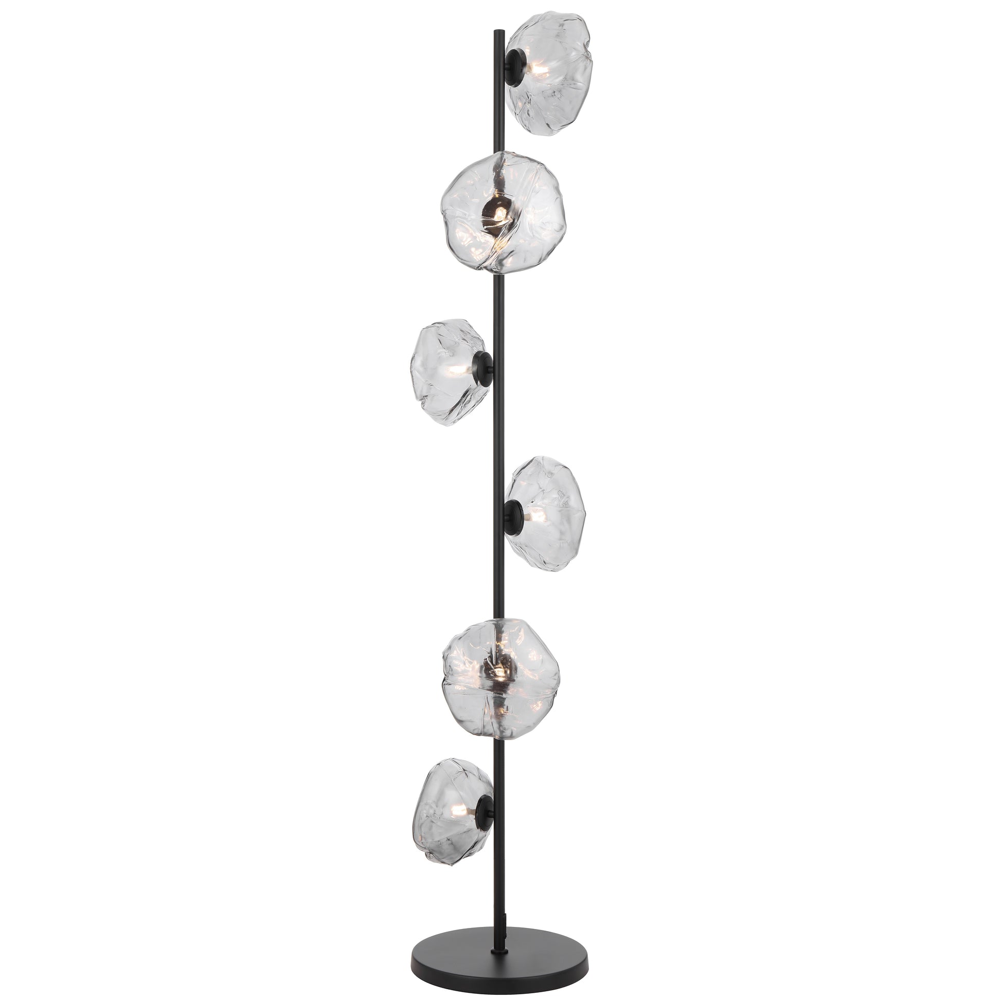 Modern six-light floor lamp with black finish and smoke glass