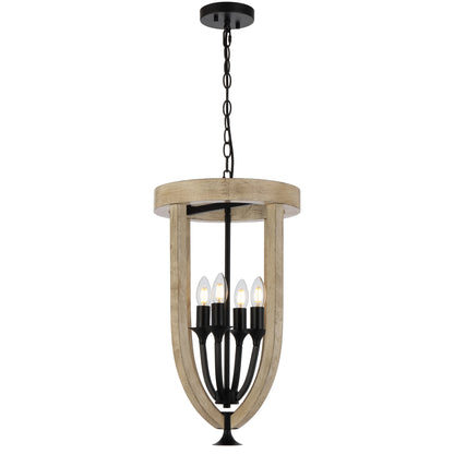TFS 4LT PENDANT 4x25wE14 D330 H570 CHAIN 2M BLACK MATT / TIMBER