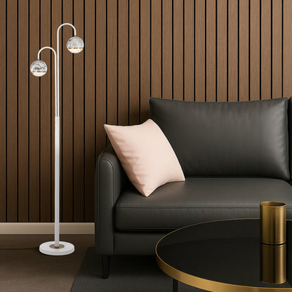 TFS 2 LIGHTS FLOOR LAMP 2x6wG9 L:315 W:23 H:1550 WHITE MATT/WHITE MARBLE LOOK