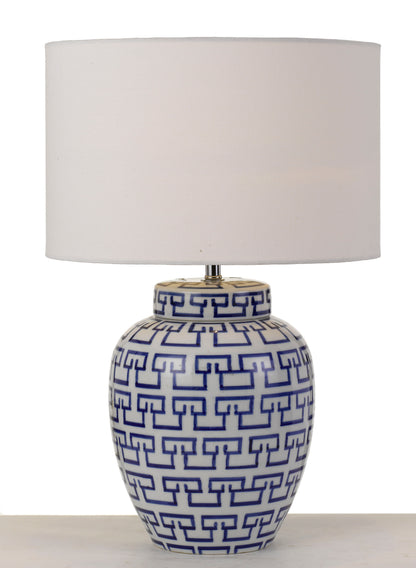 TFS CERAMIC TABLE LAMP 25wE27maD:350 H:530 cable:2.0m line switch WHITE&BLUE/WHITE