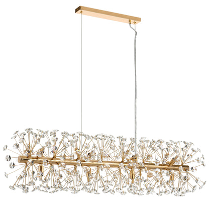 TFS 12LT REC PENDANT 12x6wG9max L:970 W:300 H:300 CRY H130 CHAIN 2M GOLD / CLEAR