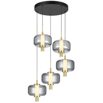 Almeria 5-Light Pendant Lamp – Gold Finish with Smoke Shades