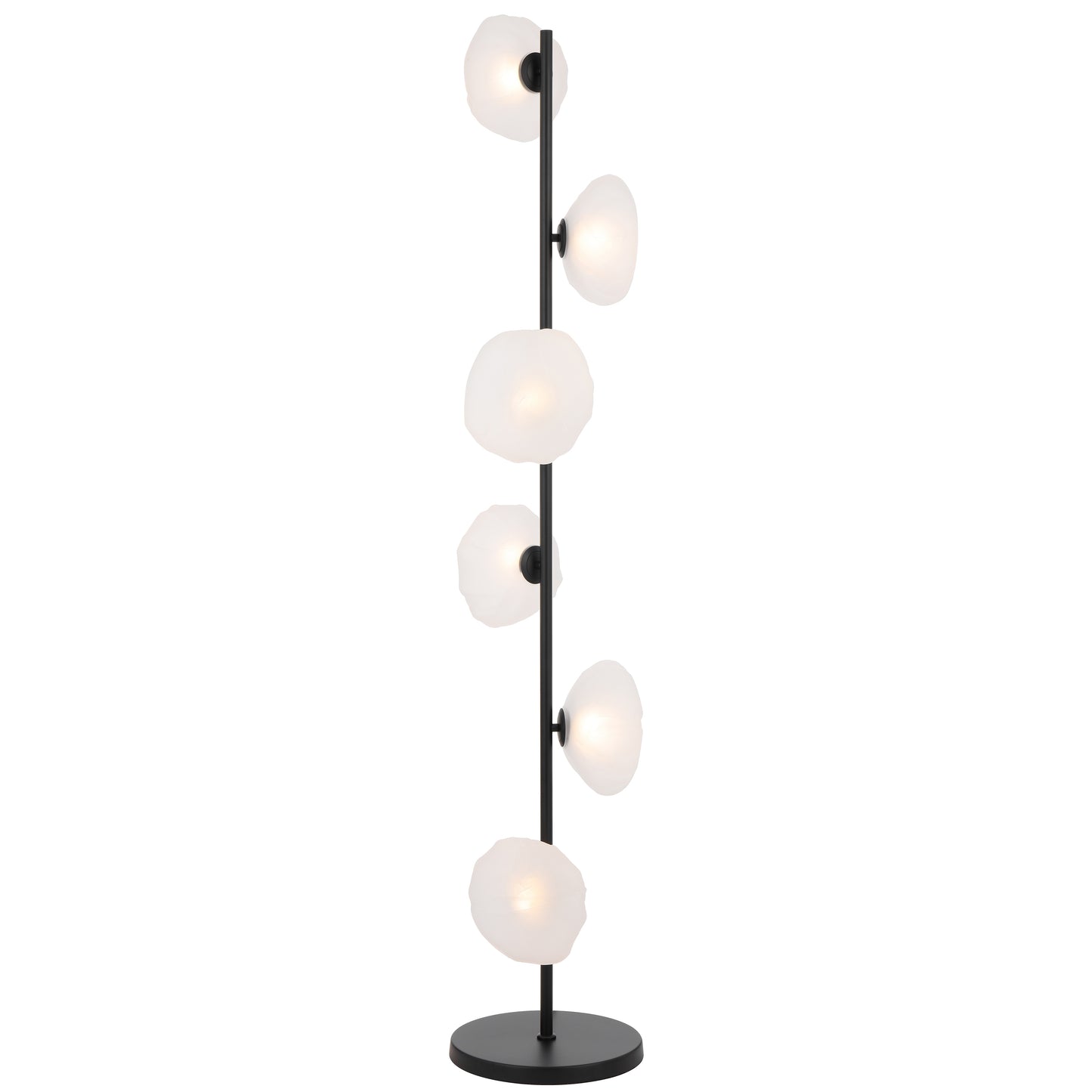 Nancy 6 Light Floor Lamp with Black Frame and Frost Glass Shades
