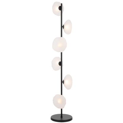 Nancy 6 Light Floor Lamp with Black Frame and Frost Glass Shades